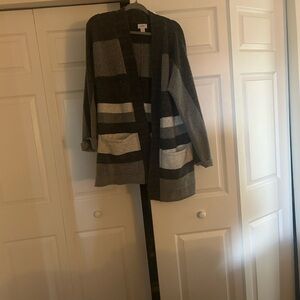 Old Navy Charcoal and Light Gray Striped Cardigan